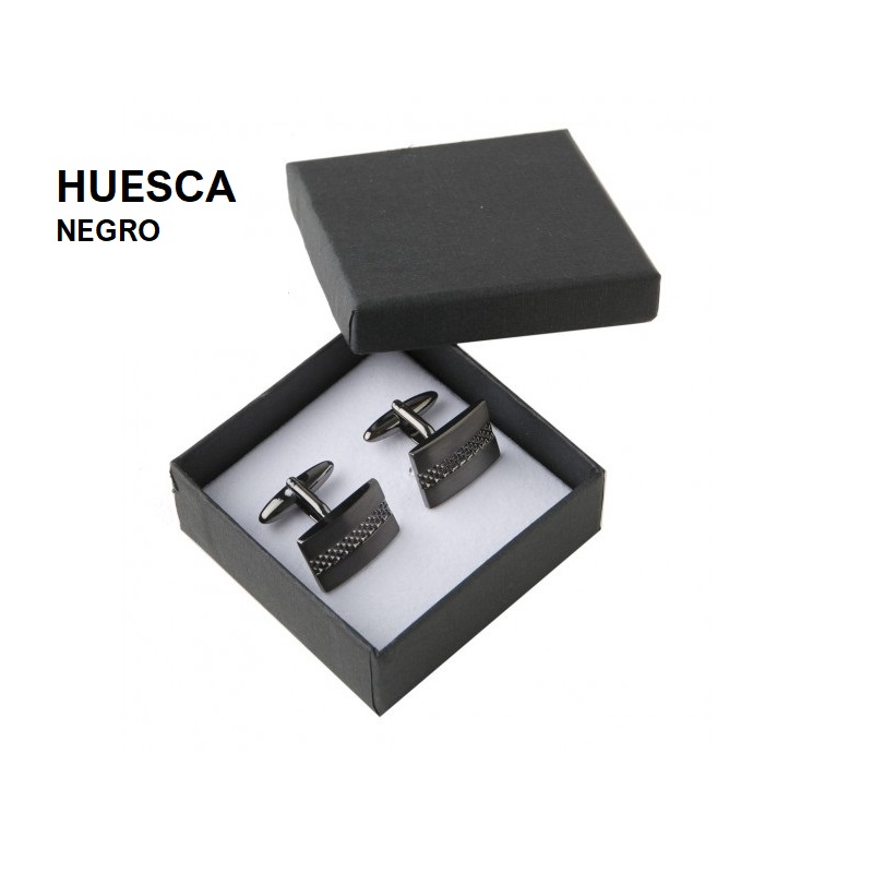 Caja HUESCA negra, gemelos (gomas) 65x65x29 mm.